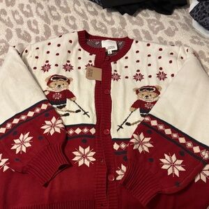 Sunday Edition Bear skiing cardigan- size M